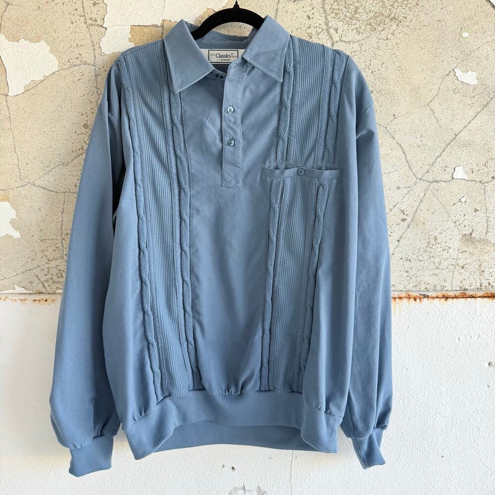 Vtg 80s Cable Knit Polo Sweater Light Blue Textured Pullover Grandpacore‎ Mens M